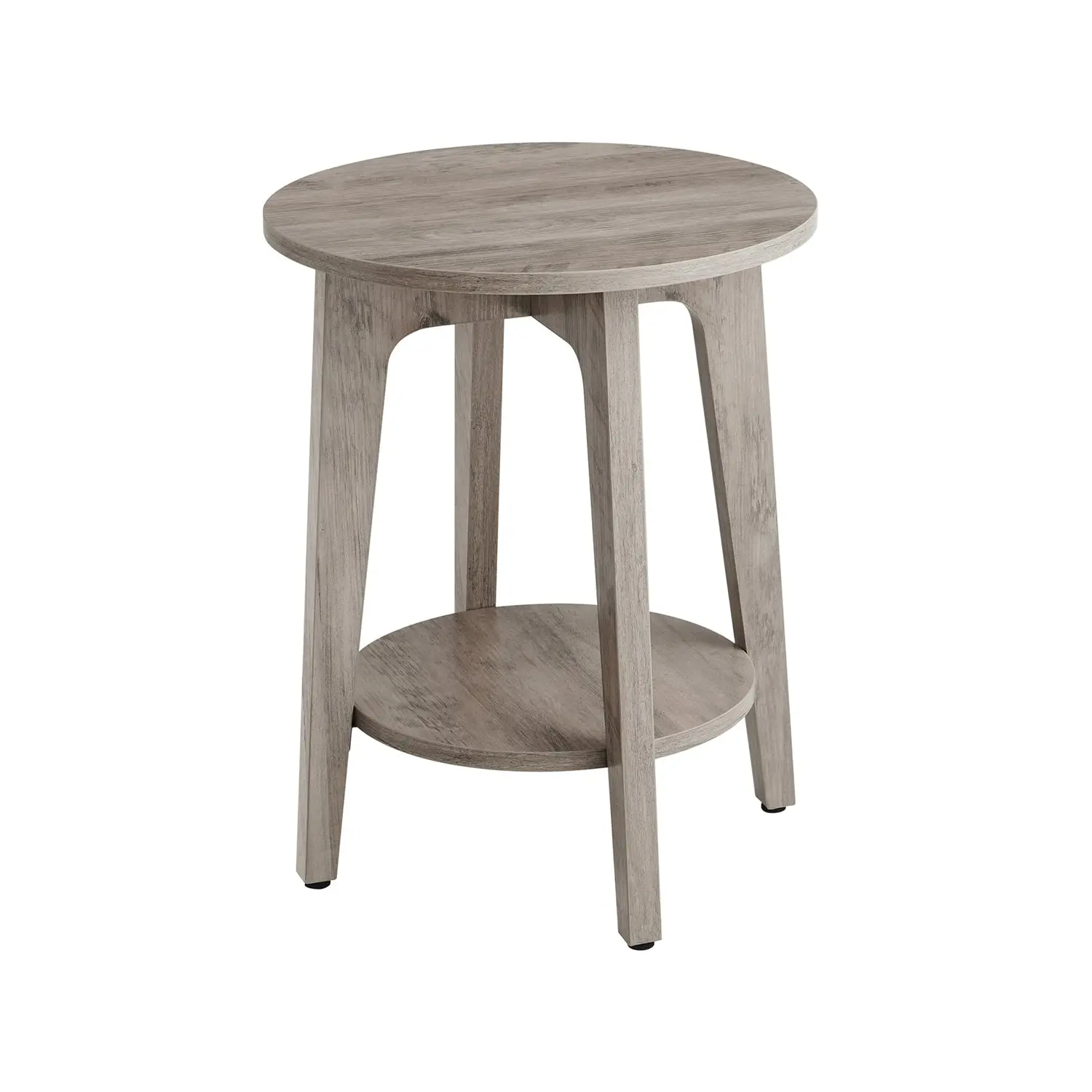 Modern Round Irregular Side Table - Small Home Furniture with Compact Form, Lower Shelf, Farmhouse Nightstand for Living Room, Bedroom Home Storage Organizer