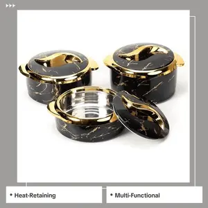 3-piece insulated casserole set with lids - stainless steel insulated serving bowls, suitable for both hot and cold food, ideal for serving Indian flatbreads, salads, soups, and party food (2.6/2.1/1.6 quarts), for cooking purposes only