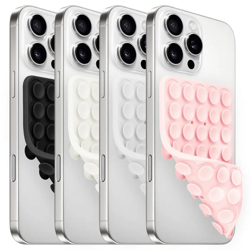 4Pack Suction Cup Phone Case Mount Double Sided, Phone Accessories Vlogging Phone Accessory Hands-Free Strong Grip Holder for Selfies and Videos, Silicon Phone Stand for Cellphone Smartphone iPhone and Android
