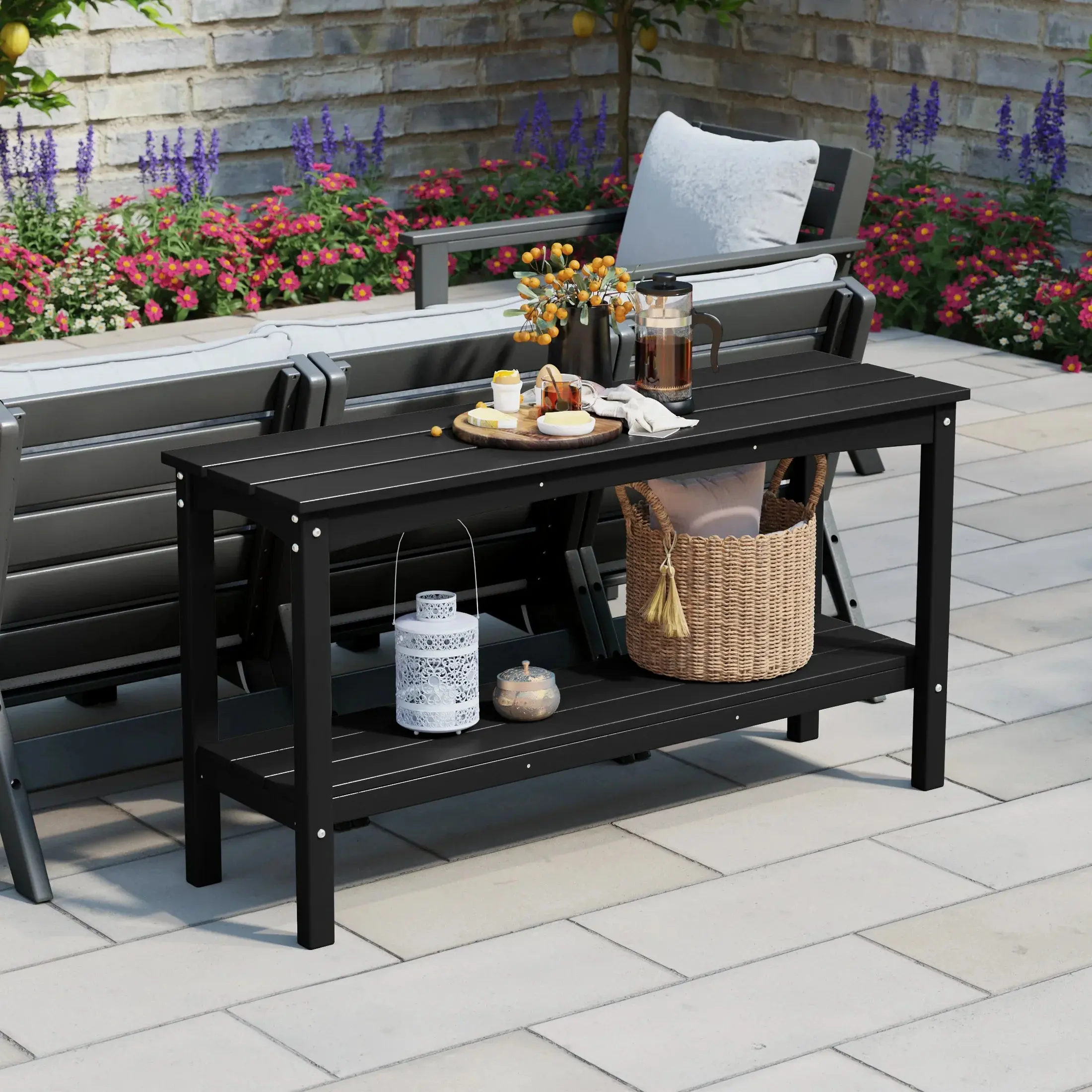 Paradise 55" Outdoor Patio HDPE Adirondack 2-Tier Shelf Console Table