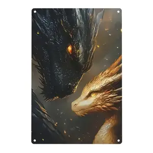 1PC,2D Flat,Black & Gold Dragon Aluminum Wall Art ,Luxury Metal Wall Decor for Living Room