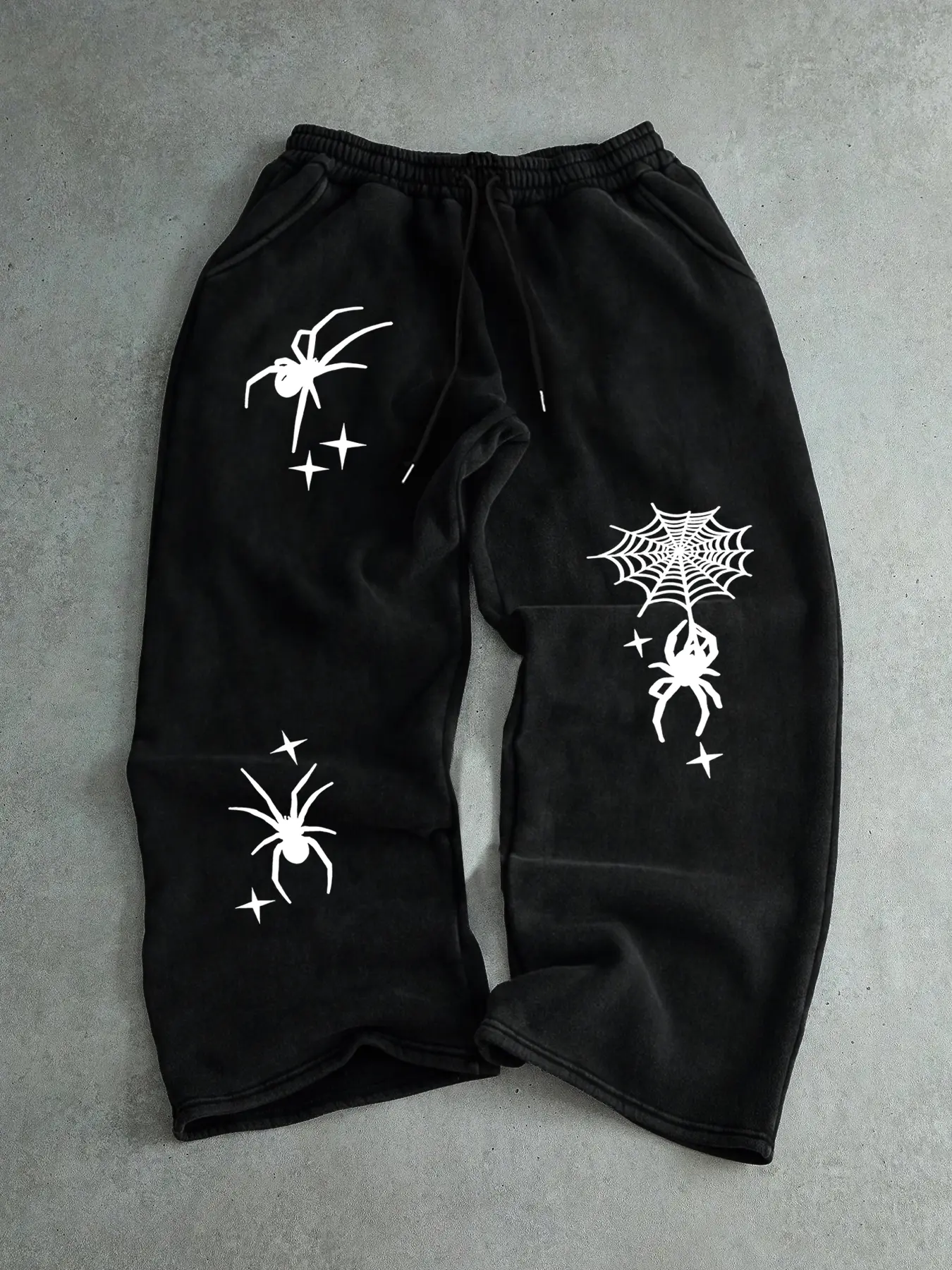 Halloween Spider Print Drawstring Waist Sweatpants, Comfortable Casual Fitted Pants for Men & Women, Fall Winter Daily Wear