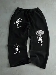 Halloween Spider Print Drawstring Waist Sweatpants, Comfortable Casual Fitted Pants for Men & Women, Fall Winter Daily Wear