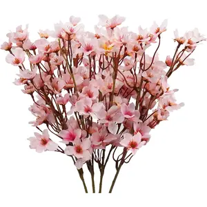 4Pcs Artificial Cherry Blossom Flower 15.7inch Silk Peach Flowers Fake Plants Arrangement for DIY Garden Home Wedding Party Decor Pink - Home Improvement.