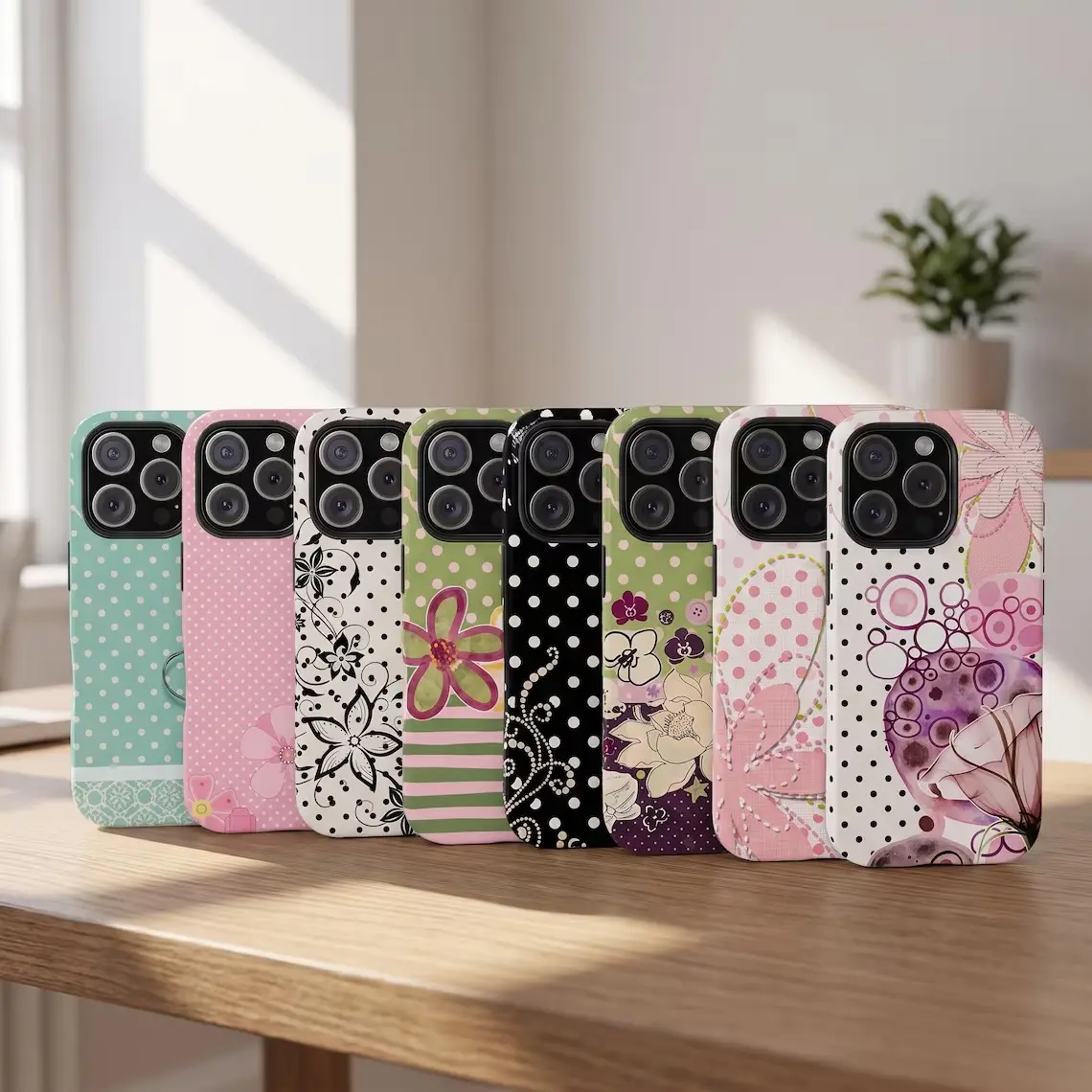 Shabby Chic Vintage Patchwork Floral Phone Case - Cute Y2K Polka Dot Striped Scrapbook Heavy Duty Tough Armor Cover for iPhone 17 Pro Max - 7 Aesthetic Gift