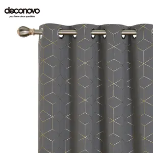 Deconovo Gold Diamond Foil Print Blackout Curtains (2 panels), Room Darkening Thermal Insulated Light Blocking Grommet Window Curtain for Living Room