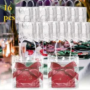 16pcs Clear PVC Gift Bags with White Handles - Durable, Reusable Tote Bags with Quick Snap Closure for Party Favors, Retail & Gifts | Transparent Design, High Quality PVC Material, Perfect for Cosmetics, Jewelry & More Plastic Water Proof tiktokshopspring