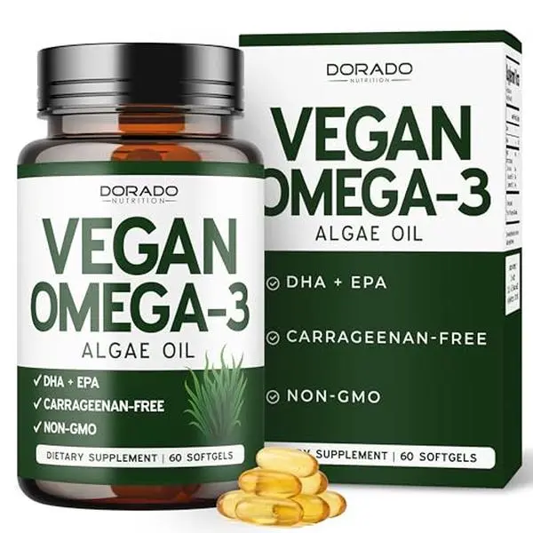 Vegan Omega 3 Algae Oil (60 Softgels) – Plant-Based DHA & EPA, Fish Oil Alternative – Sustainably Sourced, No Carrageenan, Non-GMO – Heart, Brain & Eye Health – USA Made