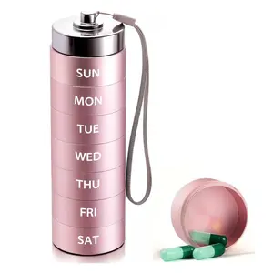 Metal Weekly Pill Organizer Portable 7-Day Vitamin Organizer Stackable Waterproof Moisture Proof Aluminum Alloy Portable Pill Holder Container for Vitamin, Medicine, Supplement,Pills,  small Gifts