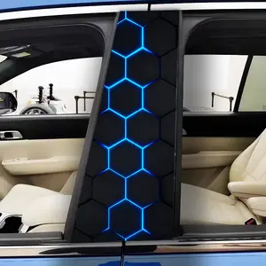 2 B-pillar Honeycomb Blueflame Technology Wind Car Stickers, waterproof and scratch-resistant, suitable for all models - Audi, Honda, Mitsubishi, Ford, Volkswagen, BMW, Opel, Citroen; sedans, SUVs, MPVs, Universal Car Sticker, Car Decals