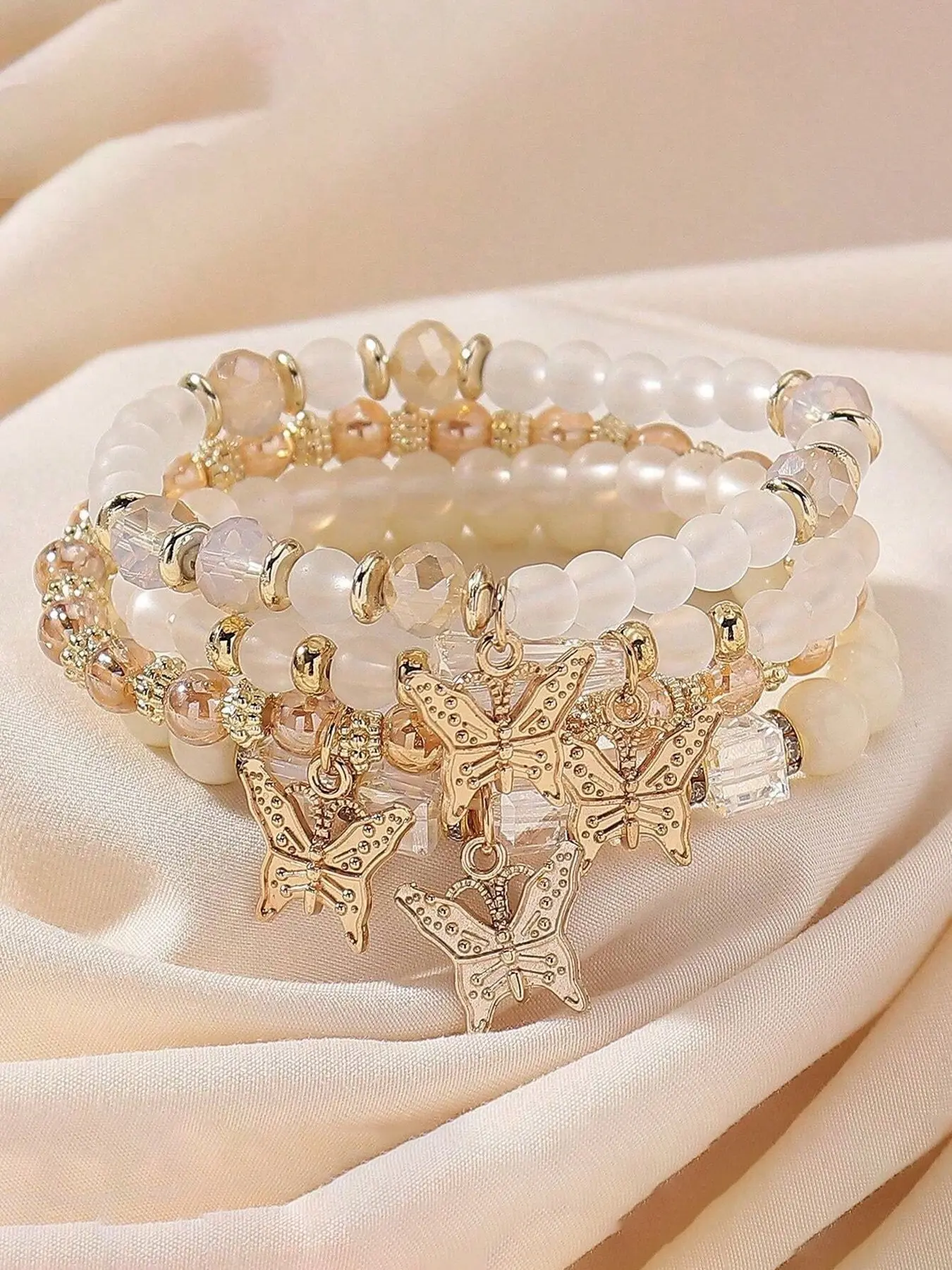 4pcs/Set Bohemian Style Stacked Bracelet Set Layered Bracelet Set With Colorful Butterfly Beaded Multi-Layer Bracelets Trendy Stack Bangle Bracelets Stacking