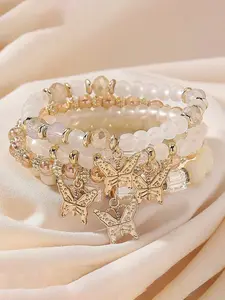 4pcs/Set Bohemian Style Stacked Bracelet Set With Colorful Butterfly Beaded Multi-Layer Bracelets Trendy Stack Bangle Bracelets Stacking