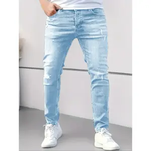 Men’s solid-color corrugated (crinkle) denim jeans, street-fashion casual comfortable jeans, all-season men’s denim bottoms, men’s jeans, cotton, everyday wear, solid-color pants GARMENTARY