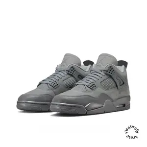 Grey Suede and Mesh Panel Mid-Top Retro Basketball Shoes