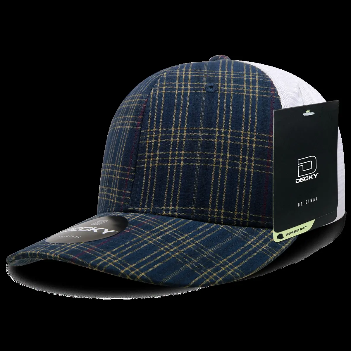 Decky 212 MAIN Dog Snapback Trucker Hat - 6-Panel Mid-Profile Structured Plaid, 6017-192 Cotton-Nylon Mesh Crown, Curved Visor, 192-White, 1 Size Fits Most
