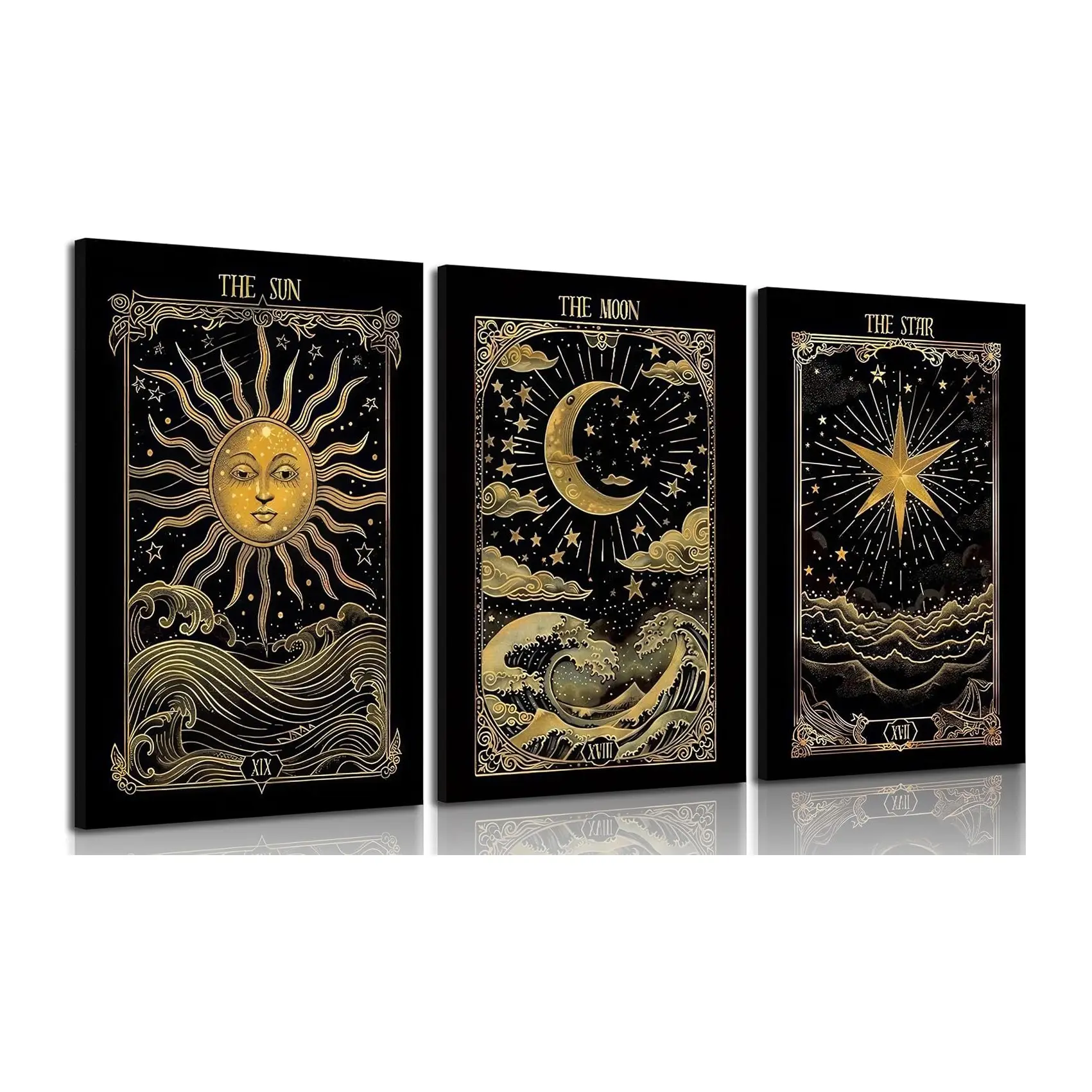 3pcs/set Tarot Cards Vintage Design Moon Star Print Sun Moon Stars Flowers Unique Artwork Art Painting Modern Decorative Wall Decoration Painting Home Living Room Decorations Frameless