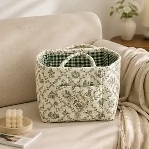 MeToMe Car & Home Storage Basket – Foldable Cotton Fabric Organizer for Trunk, Backseat, Bedroom, Bathroom & Living Room – Machine Washable, Large Capacity, Floral Woven Design