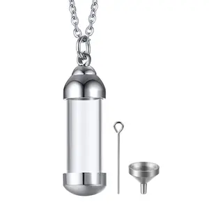 OIDEA Detachable Glass Vial Pendant Necklace, Stainless Steel Perfume Bottle Charm, 2 Sizes, Unisex 19.7" Chain