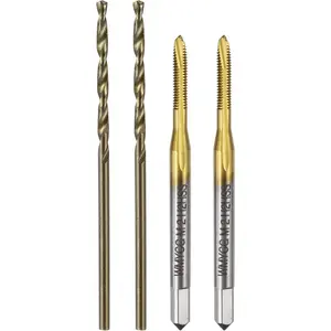 Metric Tap & Drill Bit Set, 2 count M2 x 0.4 Spiral Point Thread Taps Titanium Coated and 2 count 1.6mm Twist Drill Bits Roasted Yellow, Screw Tapping Threading Tools
