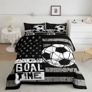 Feelyou Multi-Size Polyester Microfiber Bedding Set - American Flag Stars & Stripes Sports Themed, Breathable Duvet Set, Lightweight Warm Black White Bedroom Linens