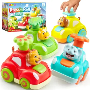 Animal Toy Cars, Toddler Toys for Boys Girls, 4 Pack Press and Go Cars Including Elephant, Monkey, Giraffe and Lion, Wind Up Toddler Gift, Christmas Birthday Gift for Kids Valentine's Day Gifts for Kids