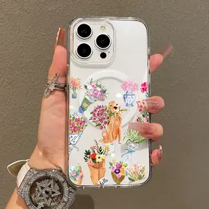 Soft Girl Magnetic Case for iPhone11/12/13/14/15/16/17/promax, Flower and Golden Dog Lightweight, Drop-Proof, MagSafe Compatible | Perfect for Teen Girls