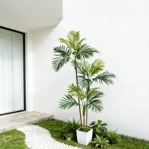 1Pcs 140-180cm Artificial palm tree with white plastic pot, featuring indoor-use tropical coconut palm foliage. Ideal for home, office, living room, and season decoration such as Halloween and Christmas. Suitable for outdoor