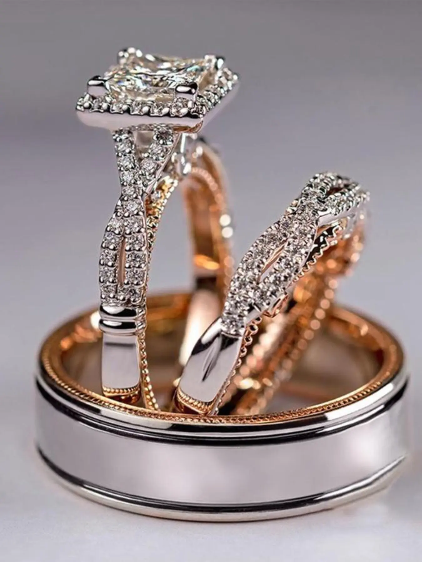 Luxury Elegant Engagement Ring Set, Fashionable Promise Rings, Stainless Steel Rings, Perfect for Parties and Daily Wear, Versatile Trendy Jewelry, Ideal Birthday Gift