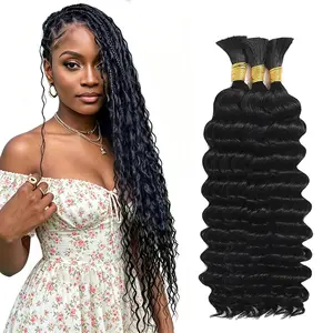 100 Percent Human Braiding Hair for Boho Braids Human 100g/Bundles Curly Boho Hair for Braiding Knotless 12A Deep Wave Bulk Bohemian Wet and Wavy Braiding Hair Extension for Black Women Bohemian Style Braiding Beginner Friendly 3 Bundles/Pack