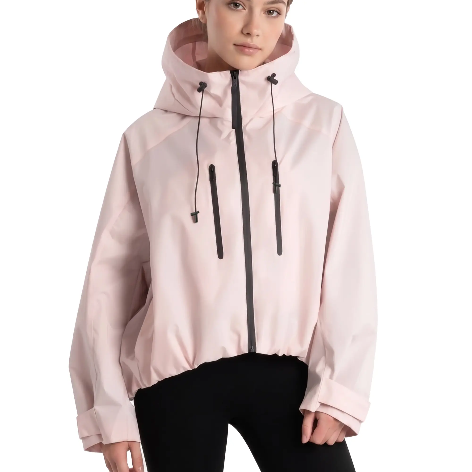Hixiaohe Womens Loose Fit Raincoat Lightweight Stand Collar Windproof Jacket Long Sleeve Bubble Hem Full Zip Outerwear