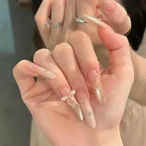 30PCS  Viral Cherry Mocha Press On Nails | Luxury 3D Rhinestone & Floral Short Fake Nails | Reusable Salon-Quality Glue On Nails for Everyday & Party