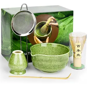 Matcha Whisk Set- Matcha  Kit includes Matcha Bowl with Spout,Matcha Whisk,Holder,Scoop,Sifter,Matcha Set for Making Matcha Latte, Ceremony,Gifts for Family for Christmas Birthday