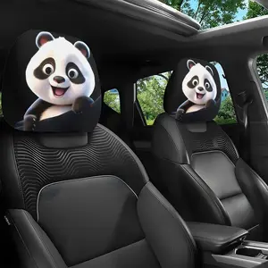Cute Cartoon Panda Car Seat Headrest Covers, No Filler Universal Fit, All-Weather Automotive Interior Accessories, Girly Car Accessories, Set of 2 Pieces
