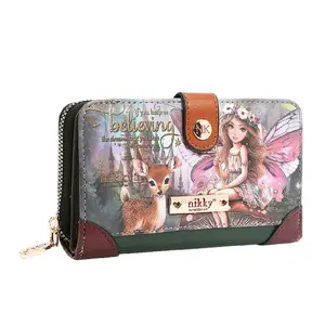 Nikky Compact Wallet with Zip and Snap Closure, 8 Card Slots, 1 ID Window, 2 Note Slots, and 1 Bill Fold Compartment, Eco-Leather Material, 6"L X 1.5"W X 4"H