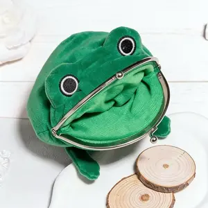 Official Anime's High Quality Green Velvet Frog Wallet for Coins with Adorable Eyes and Secure Closure