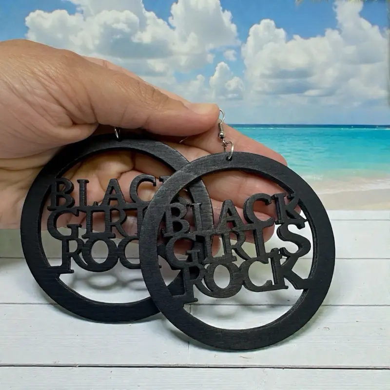 Black Girls Rock Wooden Earrings 2.75 Inch Engraved Afrocentric Statement Dangle Lightweight Natural Wood Disc Earrings for Cultural Events & Everyday Wear