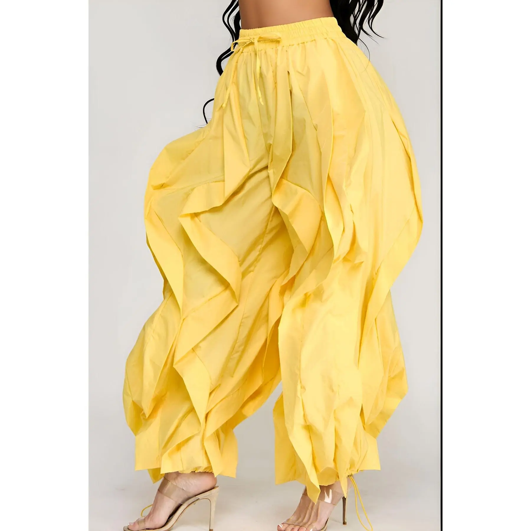 Wide Leg dramatic Drawstring Joggers (Yellow)