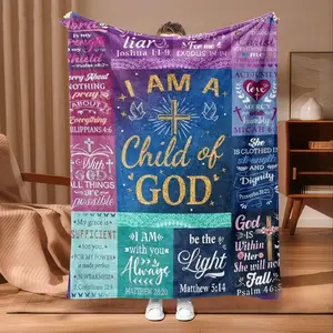 God's Son Christian Bible Patchwork Flannel Blanket, Portable Nap Blanket for Office Sofa Bed Plane Car, All-Season Warm Blanket