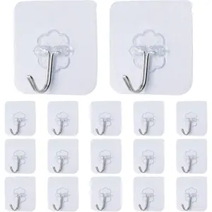 20 Pack Adhesive Hooks for , Heavy Duty Wall Hooks, Removable Sticky Ceiling Hooks, Transparent Self Adhesive Shower Hooks,  and Oilproof  Seamless Hooks(2.36 inch)