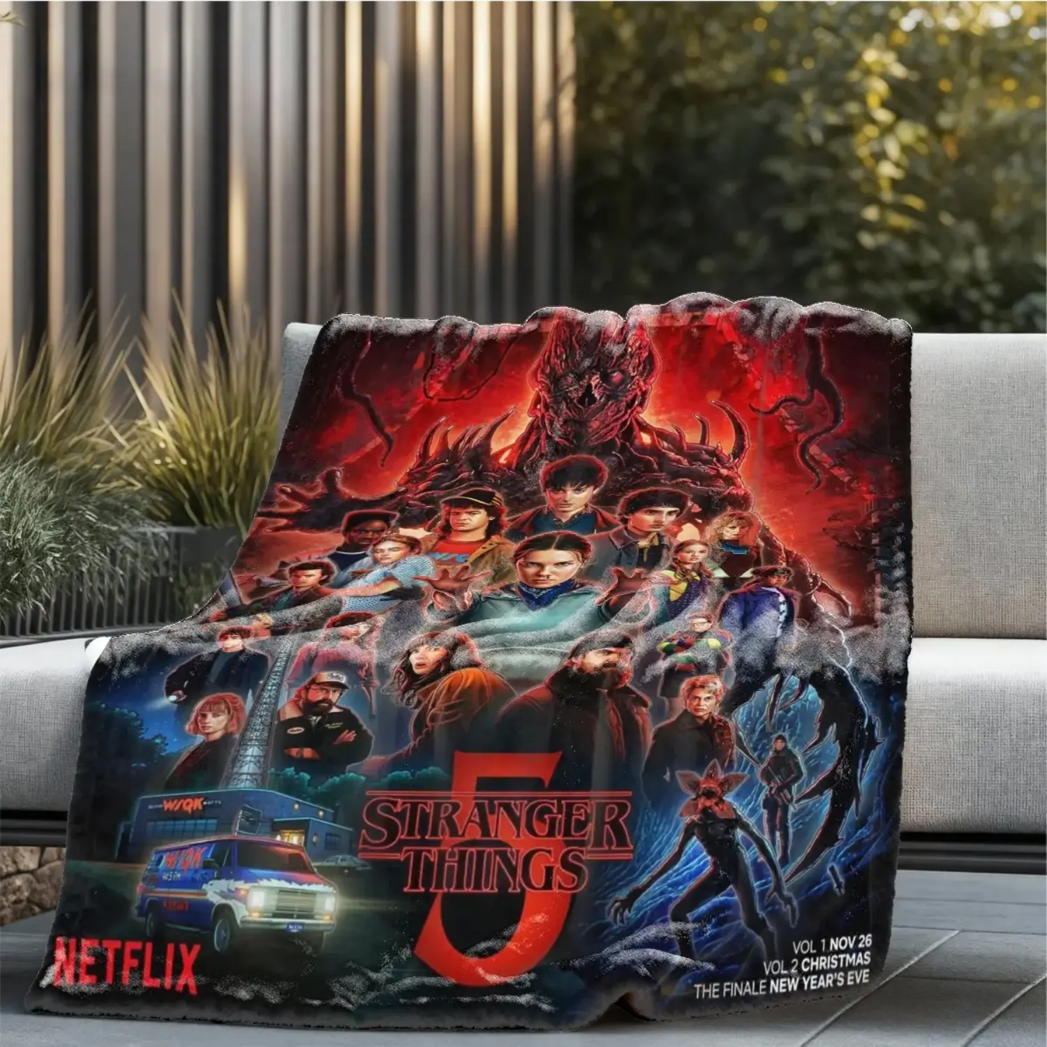 Stranger Things Season 5 Netflix Flannel Throw All-Season Blanket - Flannel Throw Blankets - Large Size, Soft, Lightweight & Warm - Versatile for Bed, Sofa, Office & Travel - Decorative Christmas & Winter Gift Blanket