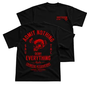 Savage Tacticians Admit Nothing T-Shirt, Tactical Skull Graphic Tee With Deny Everything Back Print, Front Chest Logo Shirt, Bold Street Workwear Apparel Gift for Men