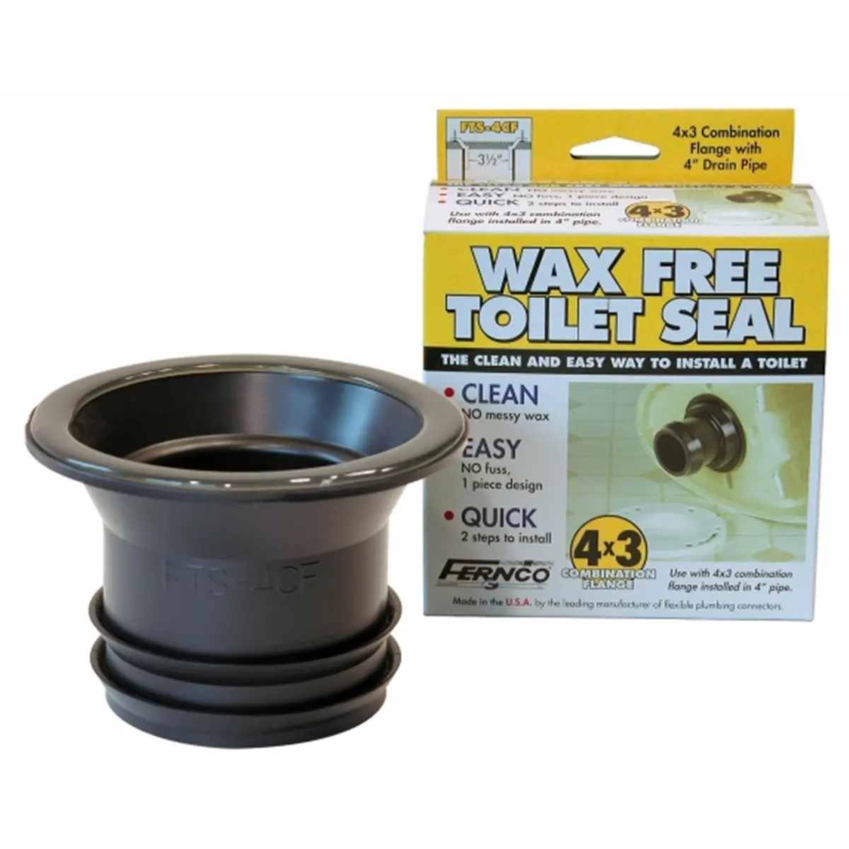 212 MAIN Fernco Inc 3in. x 4in. Wax-Free Toilet Seal FTS-4CF, Plumbing Accessories, Bathroom Fixture Accessory