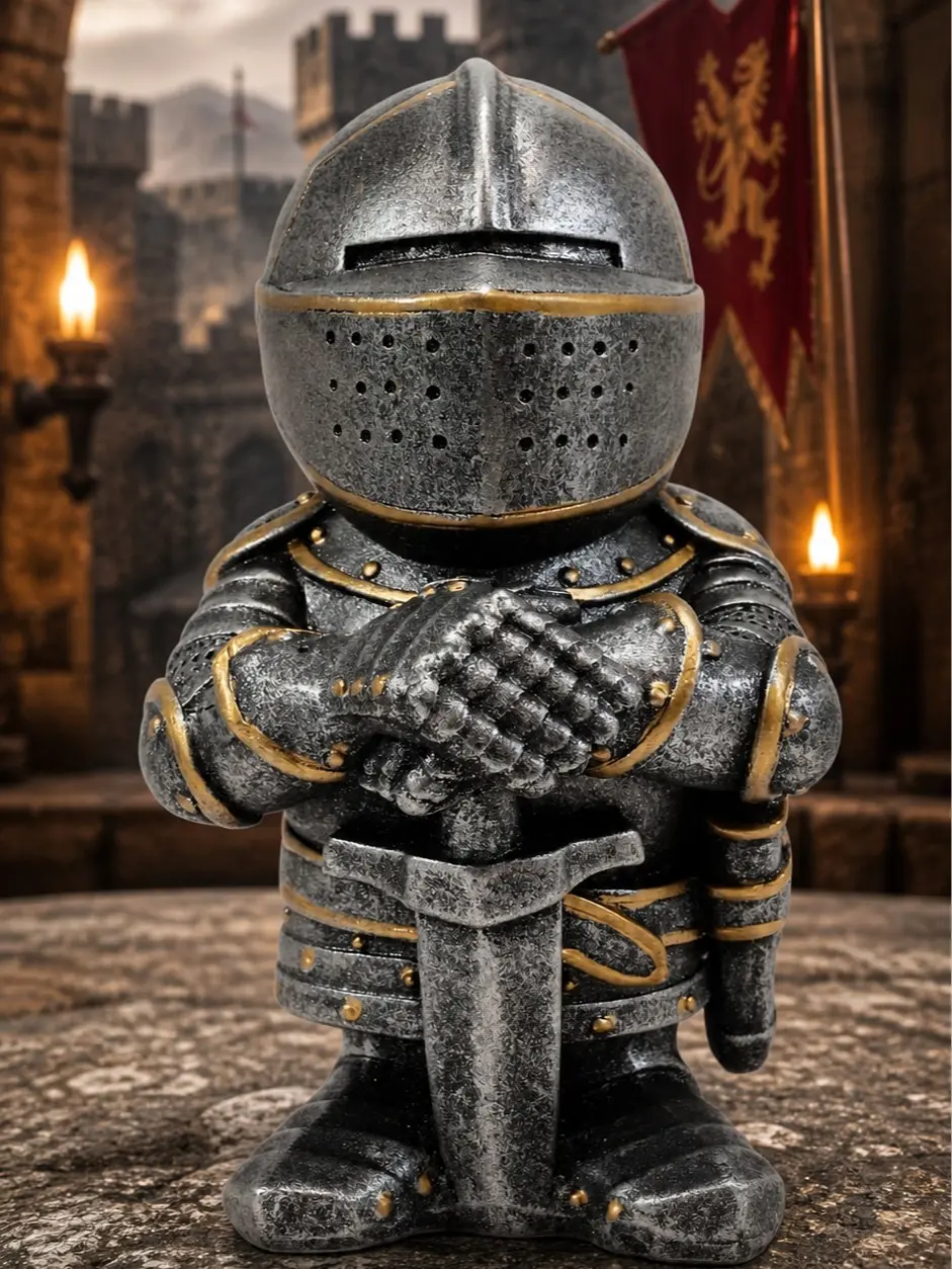 The Armored Kingdom Warden Knight Collectible Mini Figurine - 5.9in High-Quality Resin Waterproof Hand-Painted Medieval Home Decor Fantasy Armor Statue with Keychain Pendant, Ideal Gift for Fantasy Enthusiasts, Fantasy Armor Statues