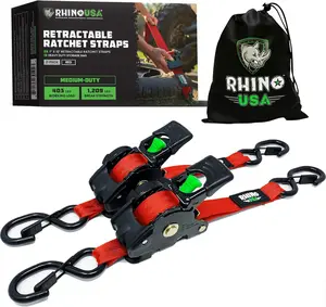 2PK Retractable Ratchet Tie Down Straps - 1,209lb Max Break Strength, Ultimate 1" x 10' Autoretract Tie Downs with Padded Handles