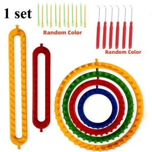 1 Set of Plastic Knitting Loom Craft Kit, Including Circular and Rectangular Looms, Equipped with 6 * Crochet Hooks and 12 * Large Eye Needles - Random Colors, Used As DIY Weaving Tools for Thick Blankets, Hats, Socks, Scarves - Suitable for Beginners