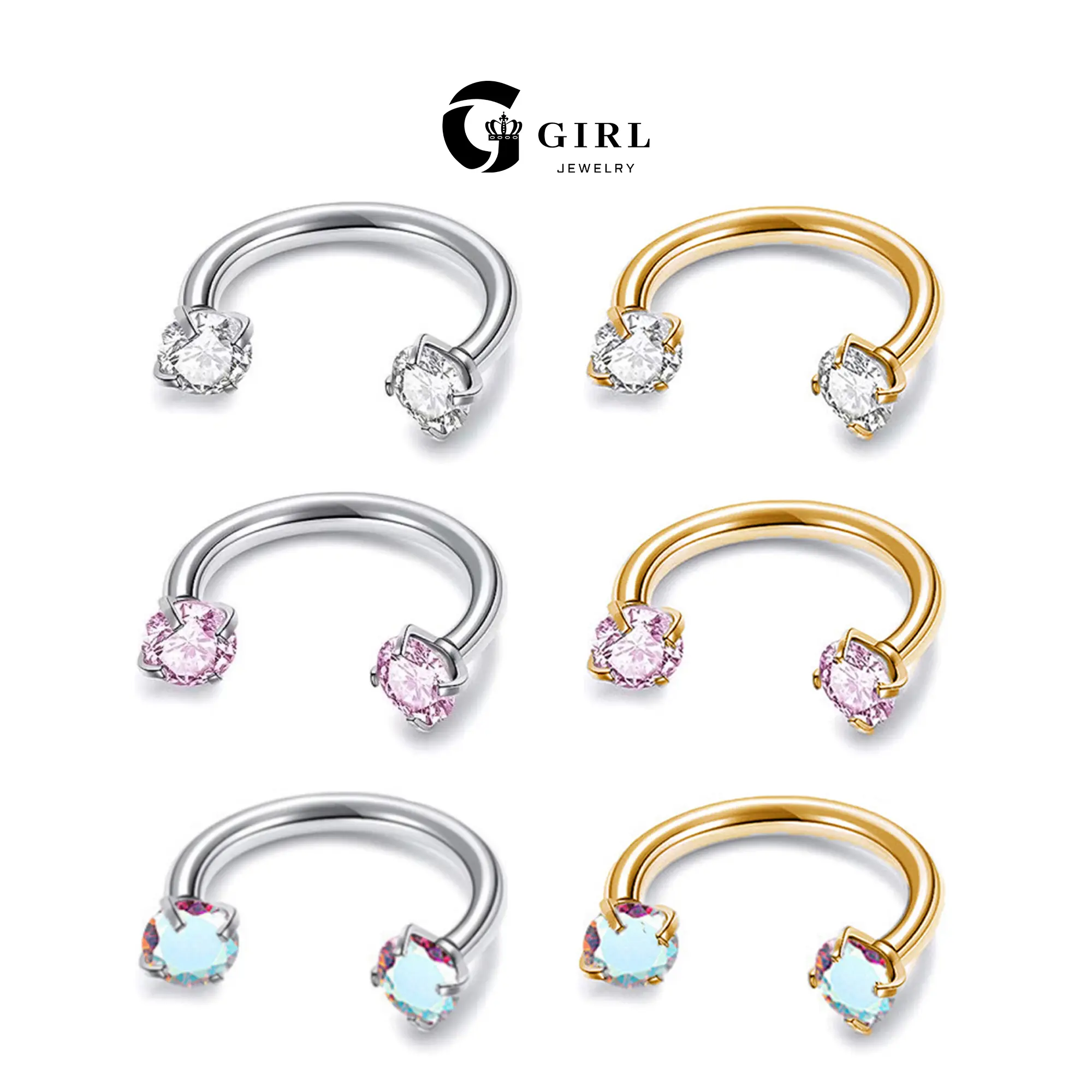 GGIRL 18G 8mm Unisex Elegant Geometric Horseshoe Nose Ring - Internally Threaded, 3mm Artificial Zircon, Free Ball Holder, Secure Fit, Sparkle Basic Daily Body Piercing Jewelry for Female Christmas Birthday Gift, Nose Piercing, Piercings, Everyday