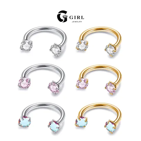 GGIRL 8mm Unisex Elegant Geometric Horseshoe Nose Ring - Internally Threaded, 3mm Artificial Zircon Free Ball Holder Secure Fit Sparkle Daily Body Piercing Jewelry for Females, Nose Piercing,Christmas Birthday Gift Anniversaries Back to School Occasions