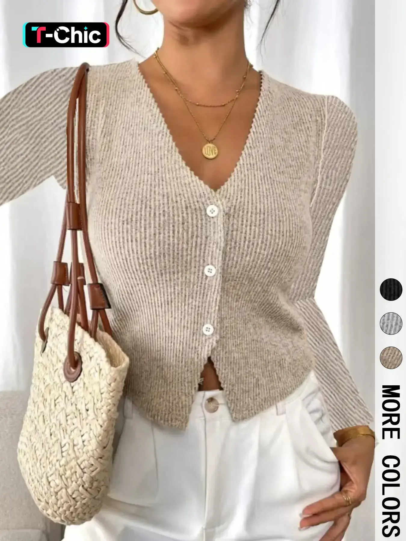 Women's Basic Solid Color V Neck Long Sleeve Fitted Cardigan, Casual Knitwear for Daily Wear, Ladies Clothes for All Seasons, Womenswear, Tops