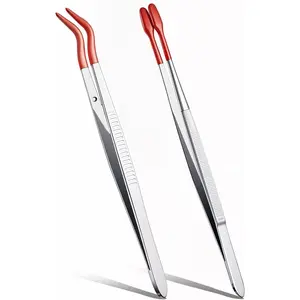 2 count Rubber Tips Tweezers PVC Rubber Coated Bent and Straight Flat Tip Stainless Steel Tweezer Set for Crafts  Industrial Tweezers Tools  Hobby Soft Tweezers Rubber Tipped Tweezers