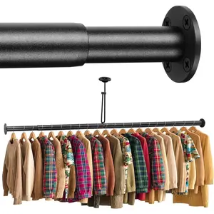 Adjustable Closet Rods for Hanging Clothes 17 to 108 inch Black Heavy Duty clothes rod for closet, Laundry, Bathroom, RV Closet Organization and Storage(Extra long)